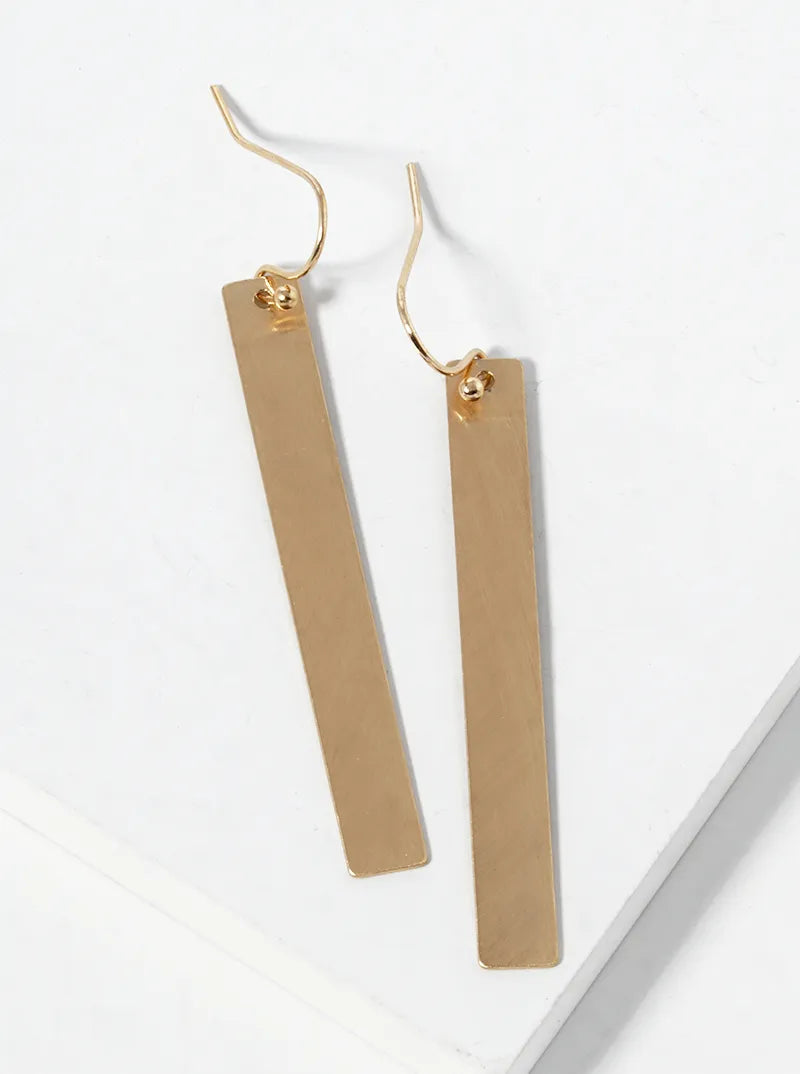 Brushed Metal Rectangle Bar Fishhook Dangle Drop Earrings
