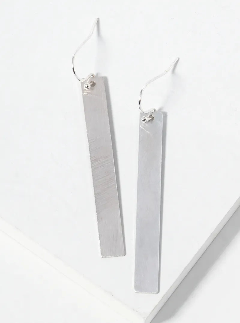 Brushed Metal Rectangle Bar Fishhook Dangle Drop Earrings