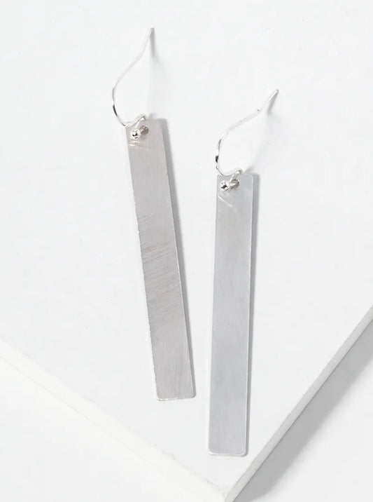 Brushed Metal Rectangle Bar Fishhook Dangle Drop Earrings