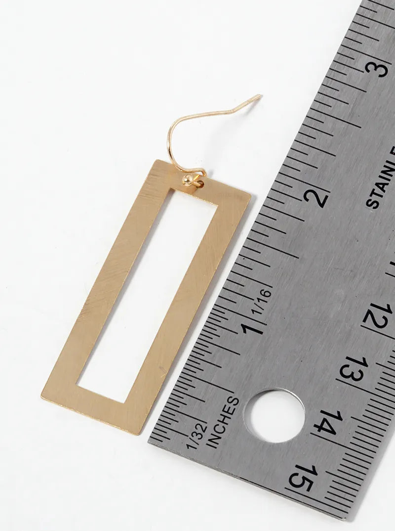 BRUSHED METAL HOLLOW RECTANGLE DANGLE DROP EARRINGS
