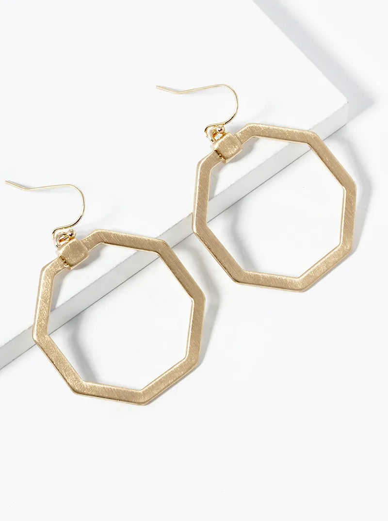 Brushed Metal Texture Octagon Drop Dangle Earrings