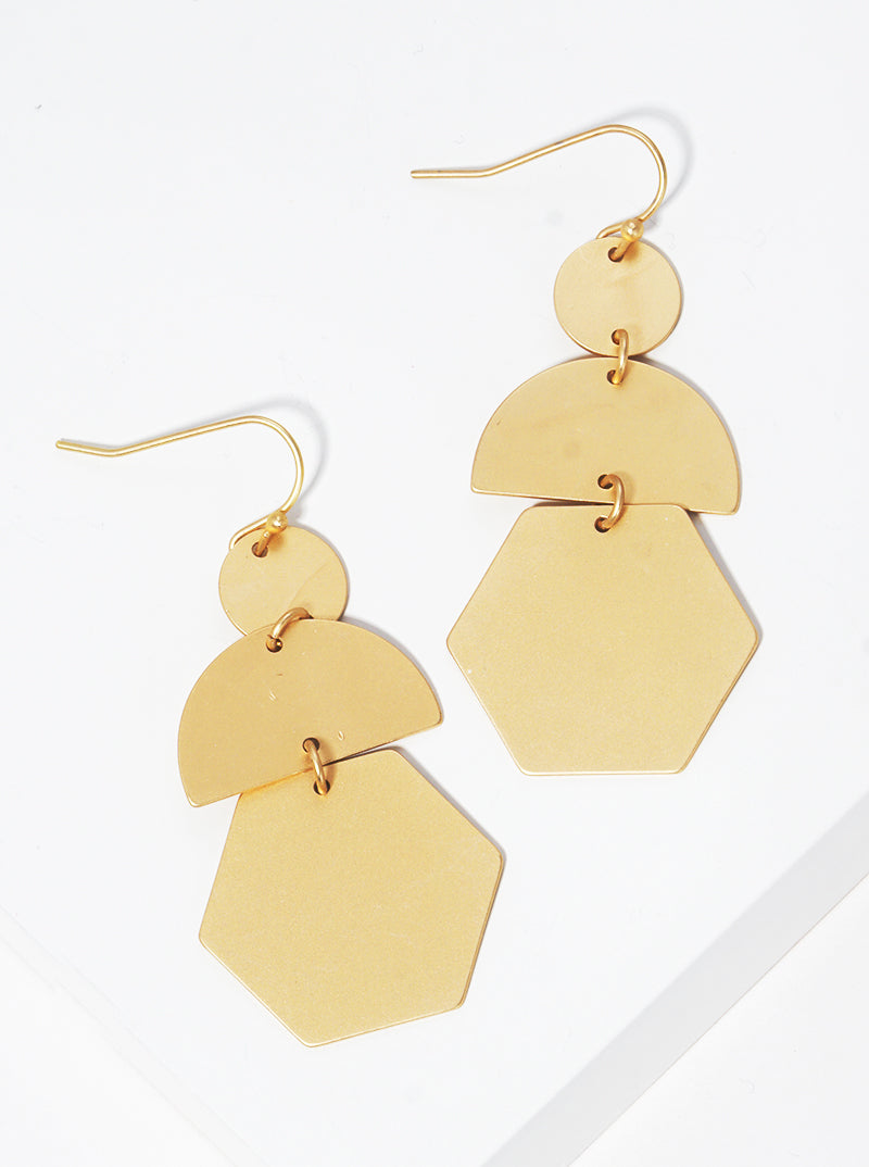 Brushed Satin Metal Geometric Shape Dangle Drop Earrings