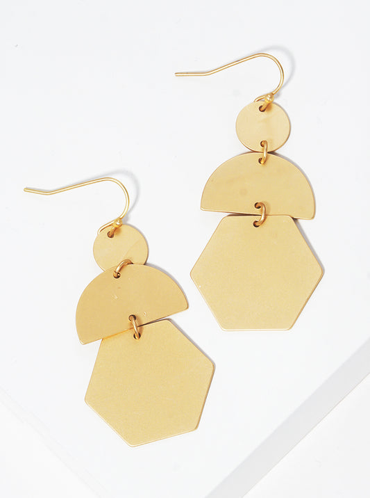 Brushed Satin Metal Geometric Shape Dangle Drop Earrings