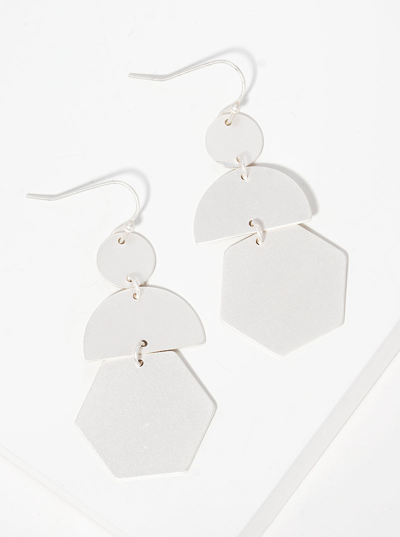 Brushed Satin Metal Geometric Shape Dangle Drop Earrings