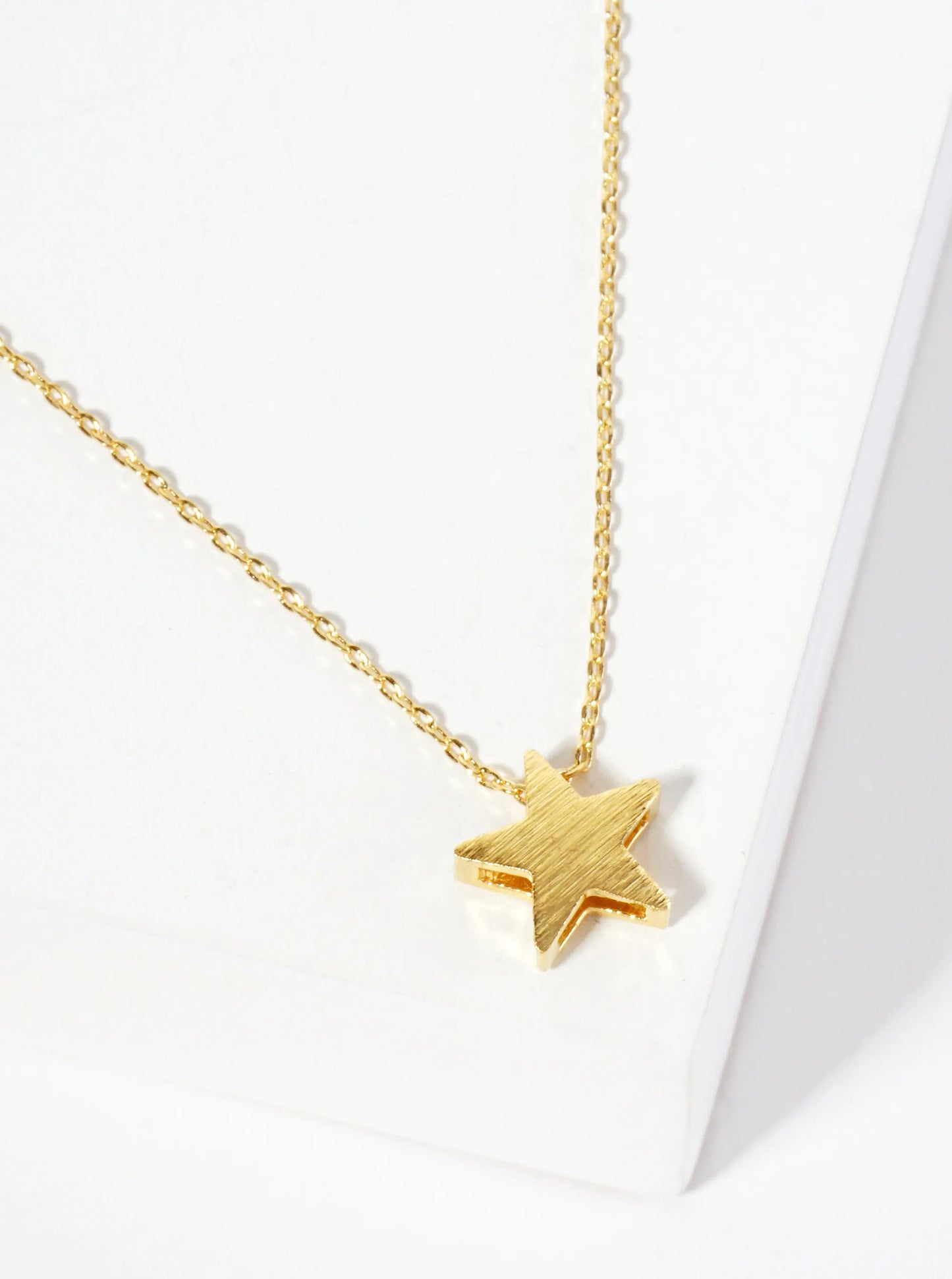 Brushed-Texture 10mm Star Pendant 18K-Gold-Dipped Necklace
