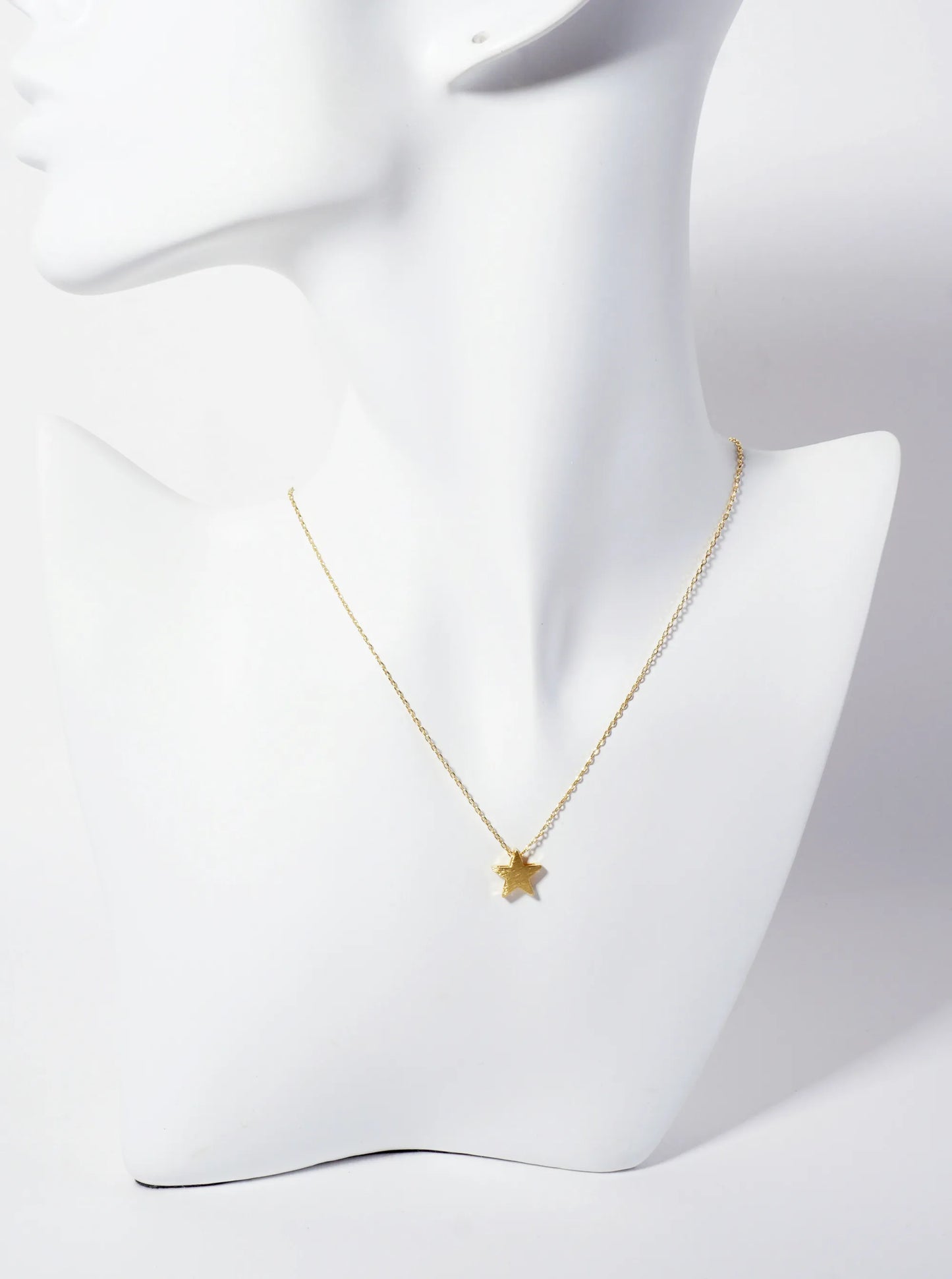 Brushed-Texture 10mm Star Pendant 18K-Gold-Dipped Necklace
