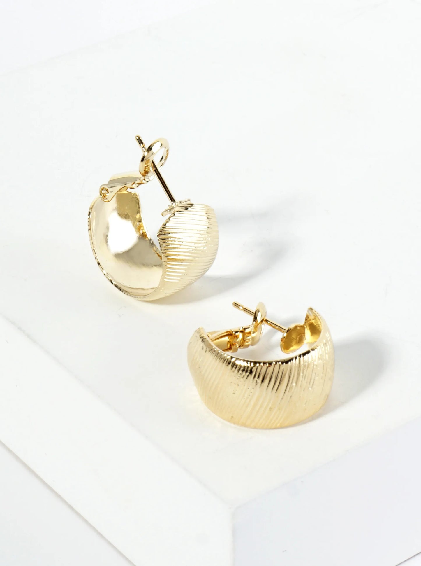 Brushed-Texture 14K-Gold-Dipped 15mm Dainty Latch-Back Hoop Earrings