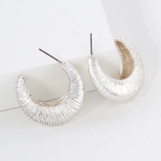 Brushed-Texture 30mm Tapered Hollow Push-Back Hoop Earrings With-Titanium-Post