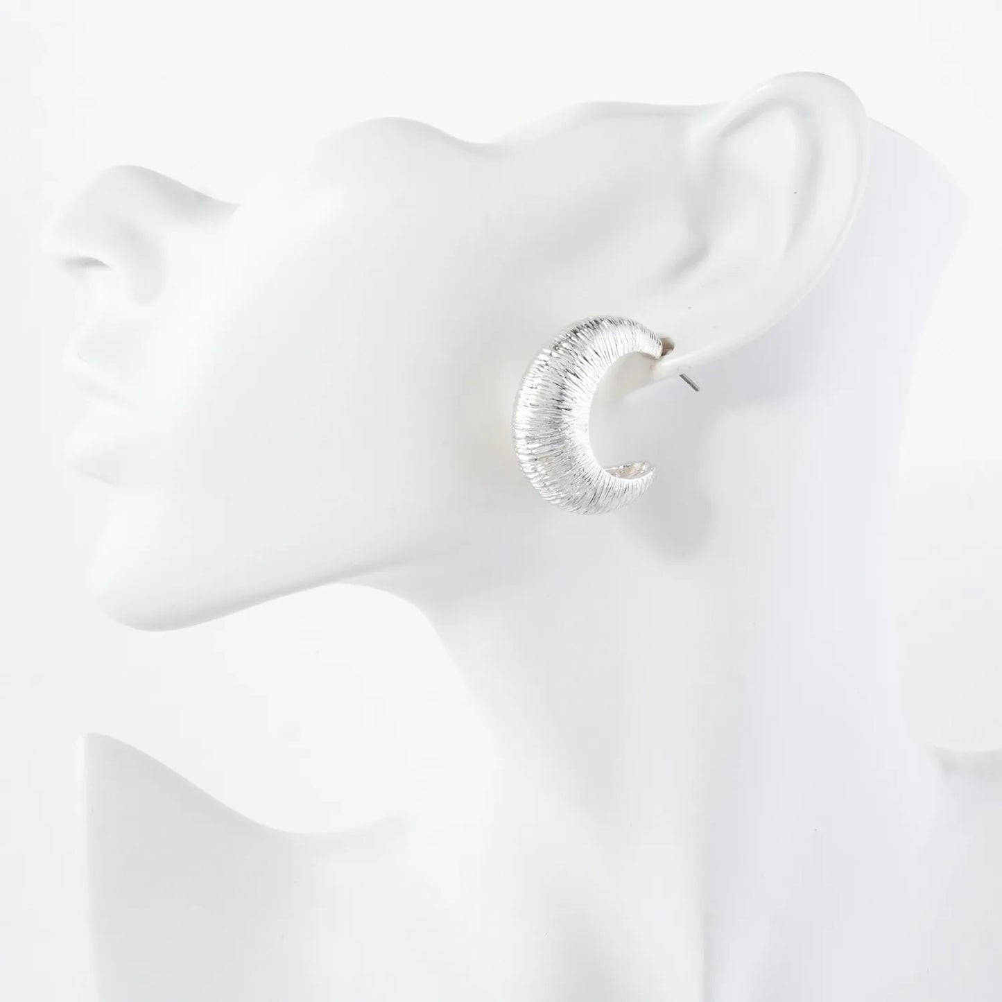 Brushed-Texture 30mm Tapered Hollow Push-Back Hoop Earrings With-Titanium-Post