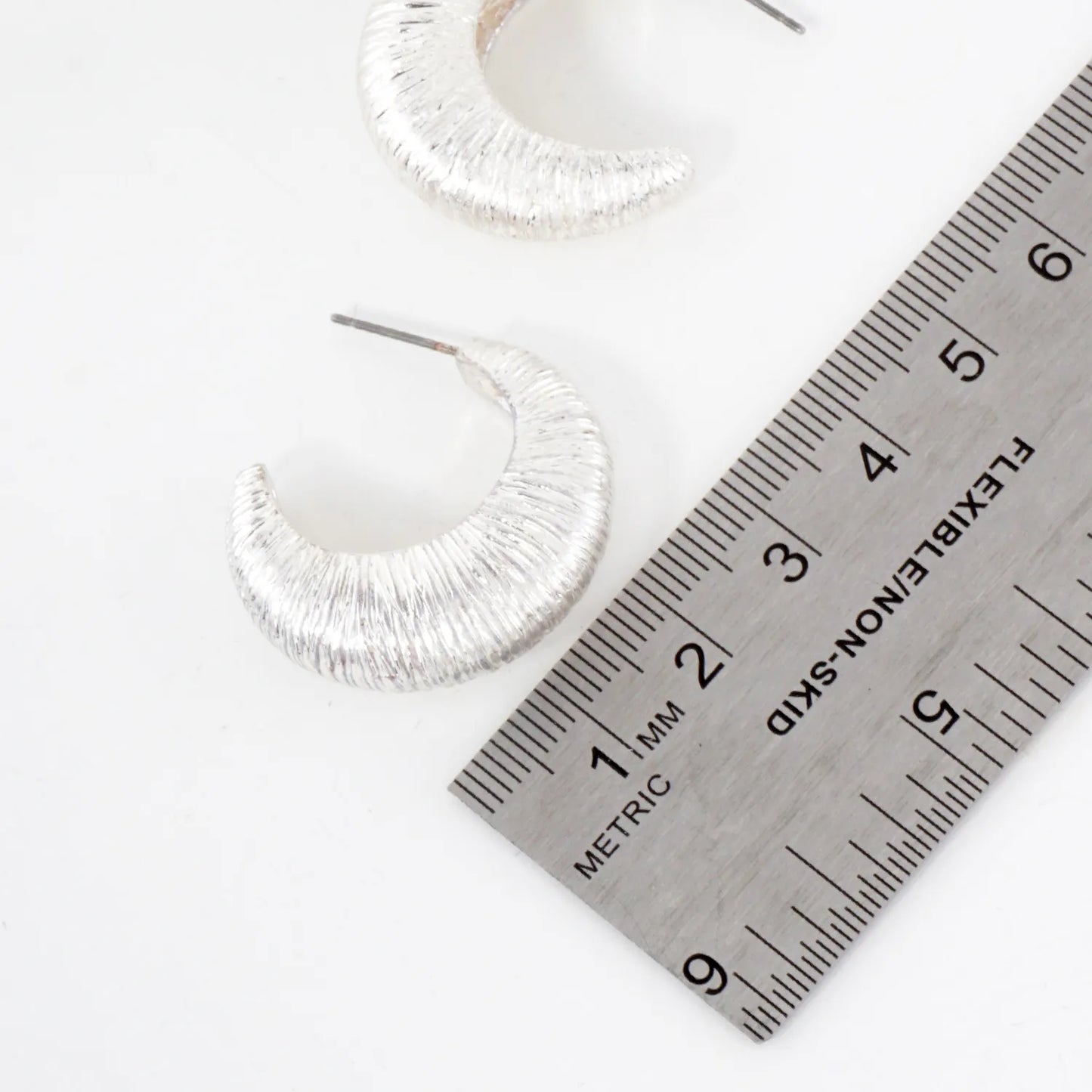 Brushed-Texture 30mm Tapered Hollow Push-Back Hoop Earrings With-Titanium-Post