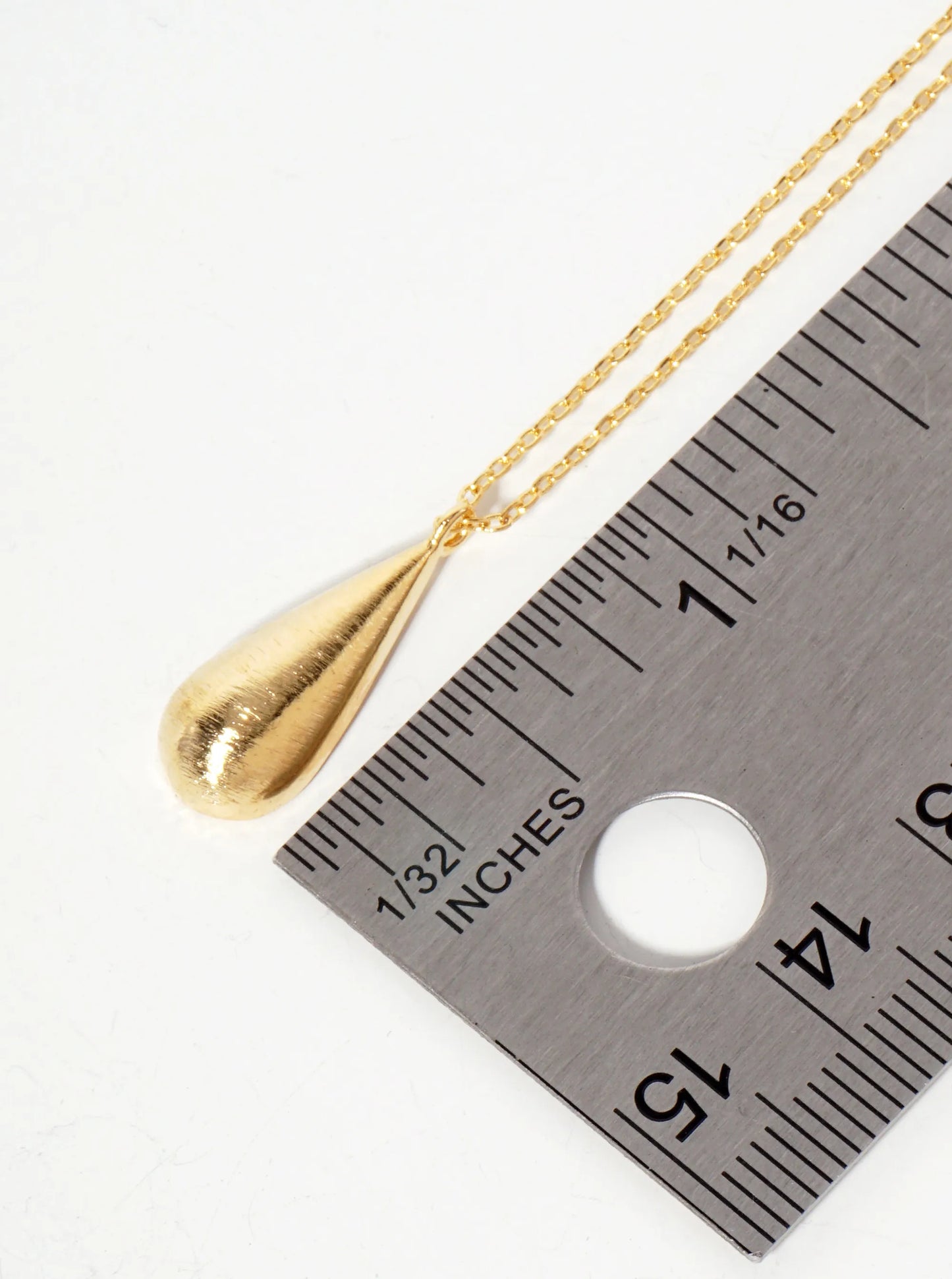 Brushed-Texture 3D Teardrop Pendant 18K-Gold-Dipped Necklace