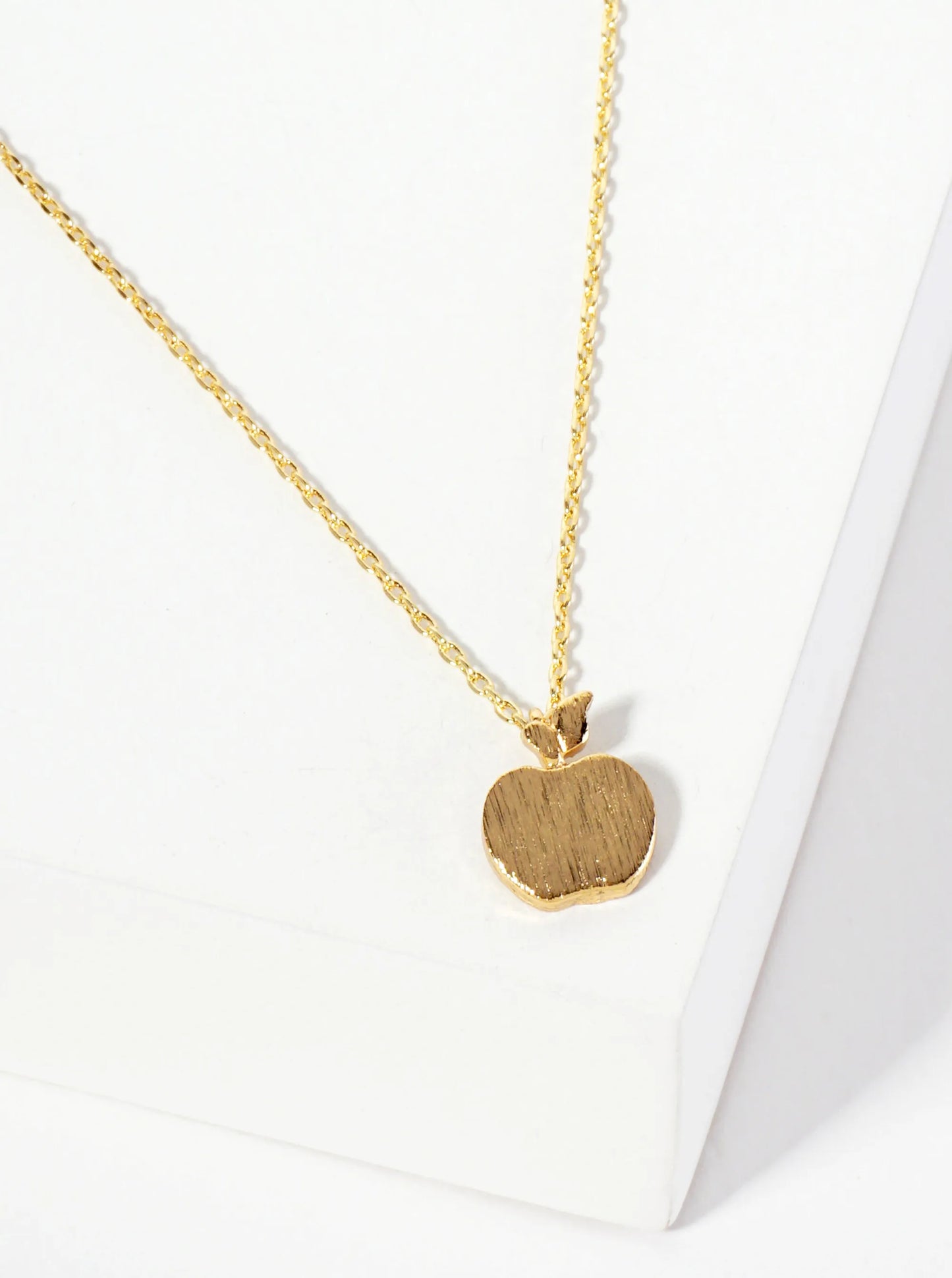 Brushed-Texture Apple Pendant 18K-Gold-Dipped Necklace