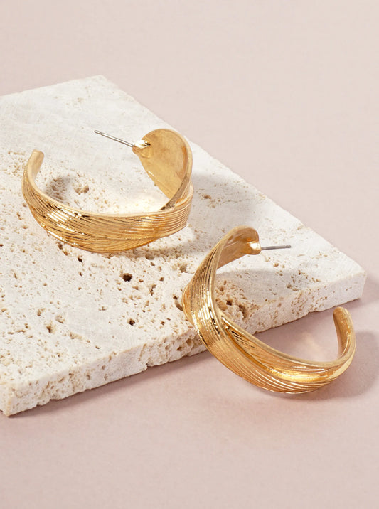 Brushed-Texture Crossover 40mm Open Hoop Earrings With-Titanium-Post