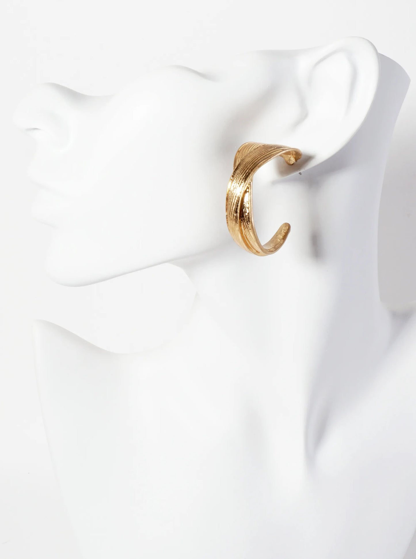 Brushed-Texture Crossover 40mm Open Hoop Earrings With-Titanium-Post