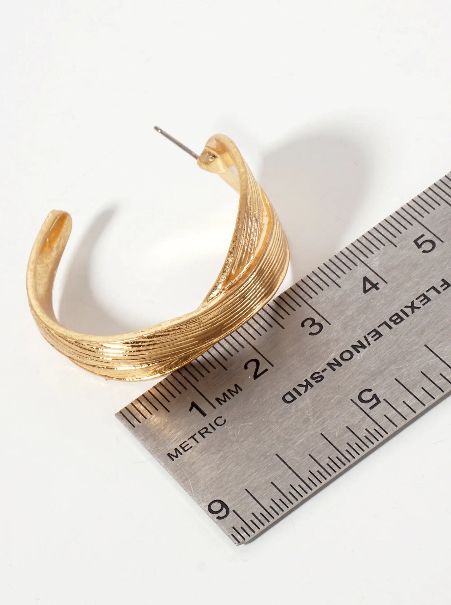 Brushed-Texture Crossover 40mm Open Hoop Earrings With-Titanium-Post