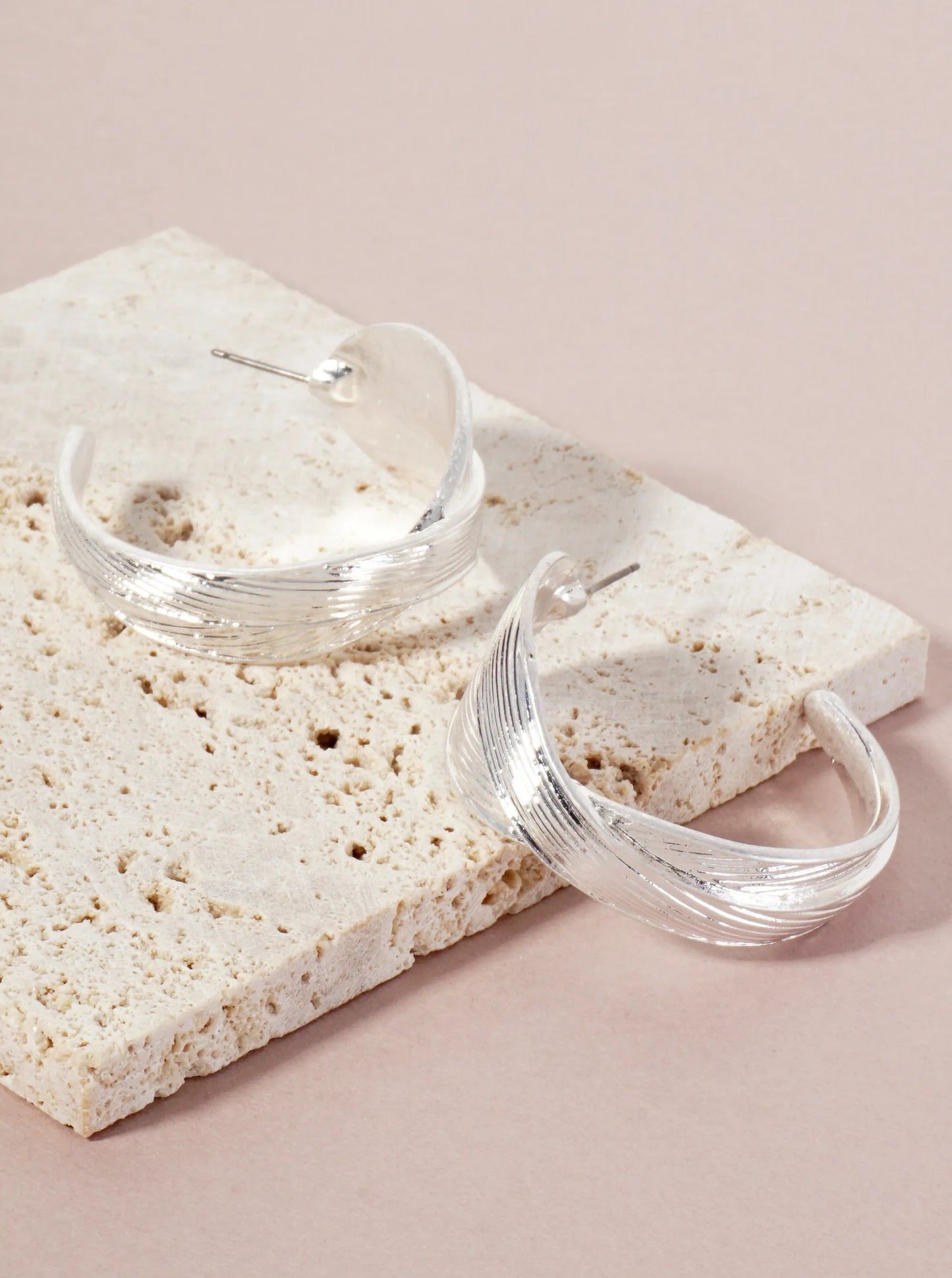 Brushed-Texture Crossover 40mm Open Hoop Earrings With-Titanium-Post