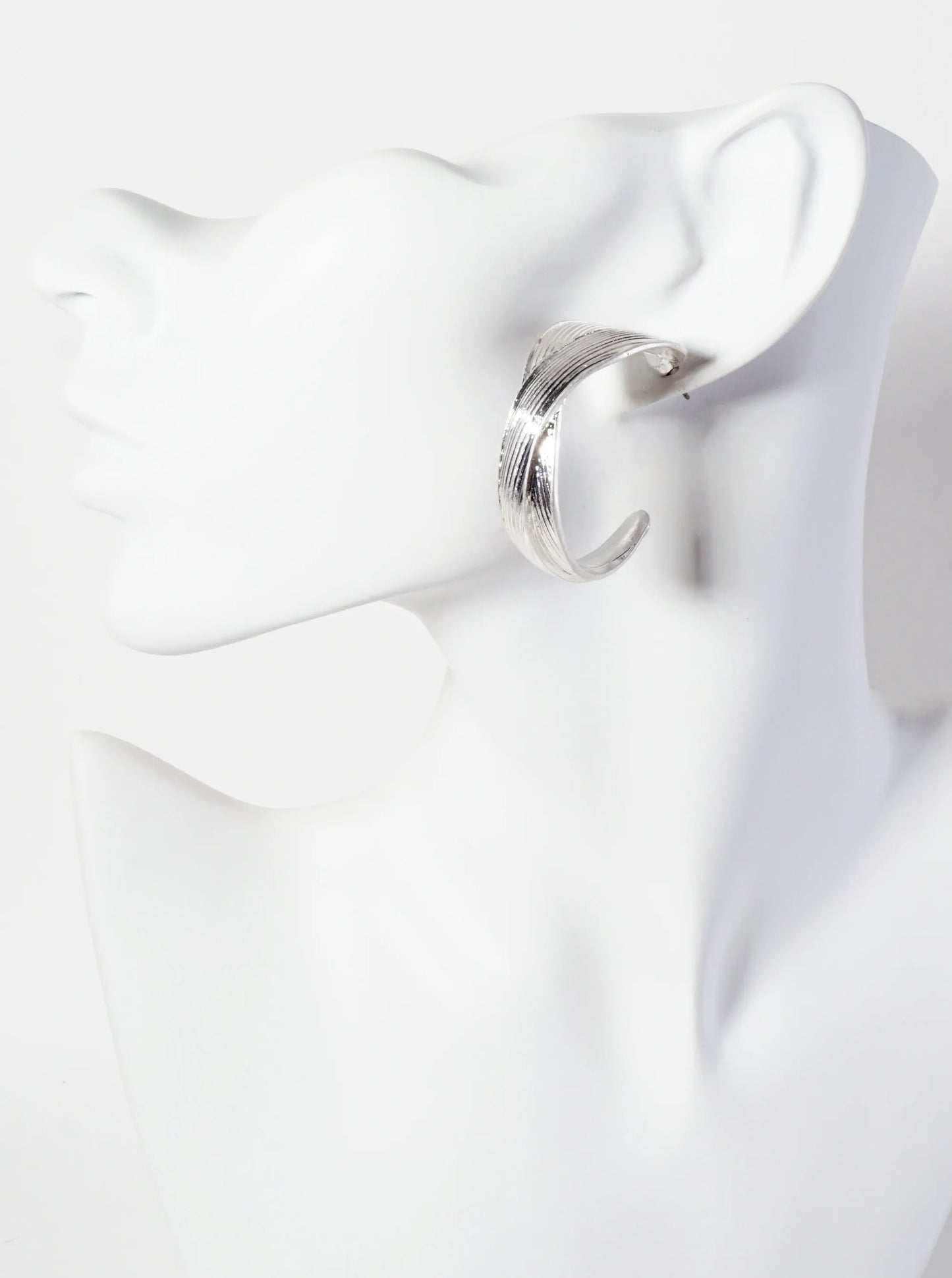 Brushed-Texture Crossover 40mm Open Hoop Earrings With-Titanium-Post