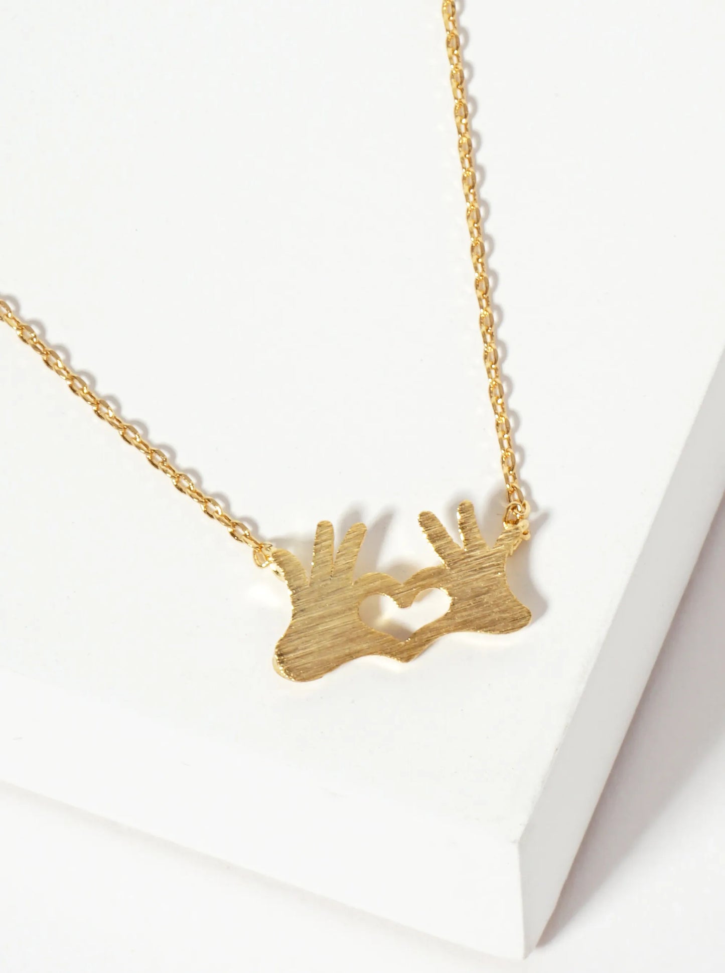 Brushed-Texture Finger Heart Pendant 18K-Gold-Dipped Necklace