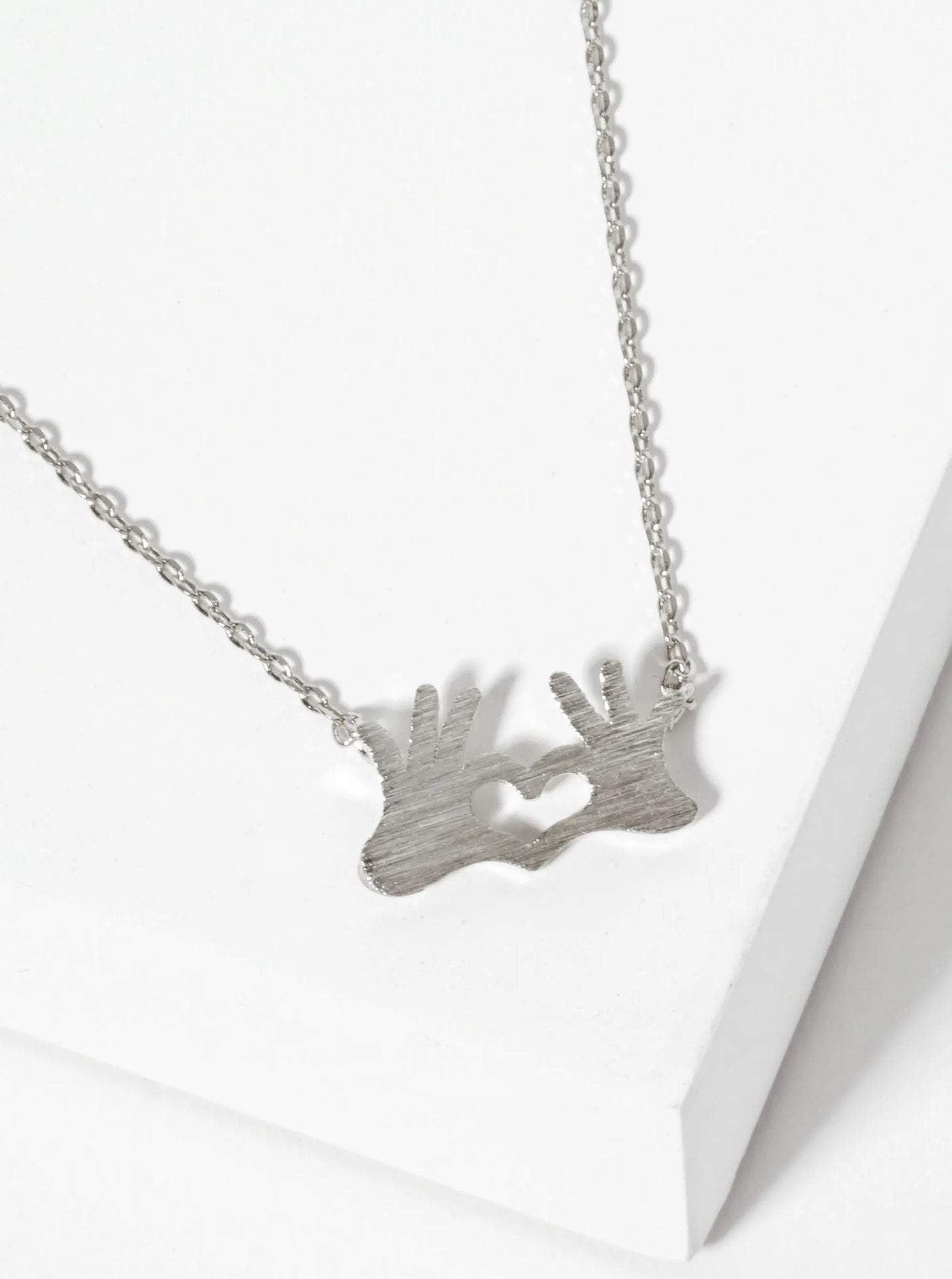 Brushed-Texture Finger Heart Pendant 18K-Gold-Dipped Necklace
