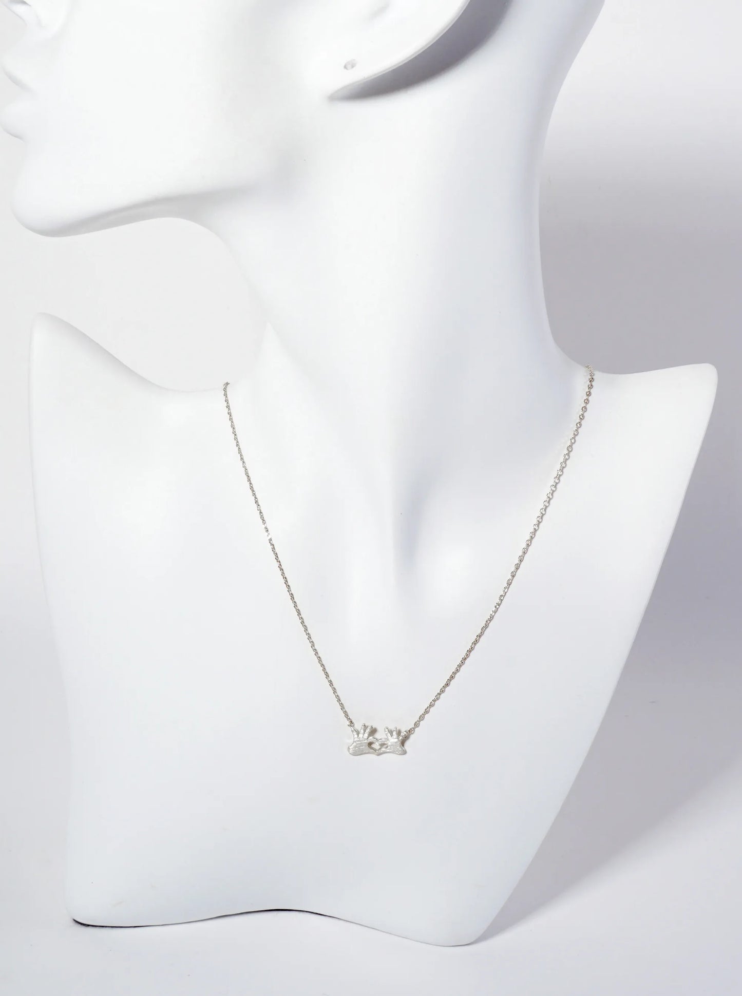 Brushed-Texture Finger Heart Pendant 18K-Gold-Dipped Necklace