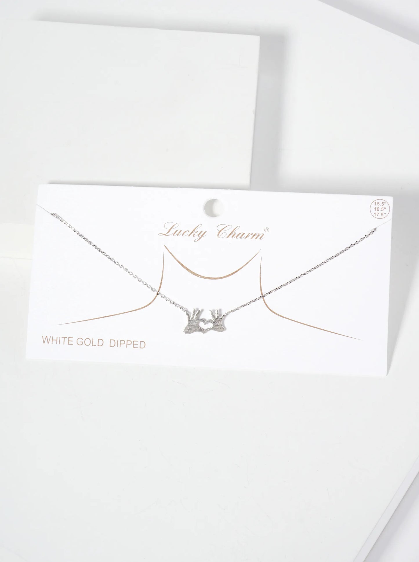Brushed-Texture Finger Heart Pendant 18K-Gold-Dipped Necklace
