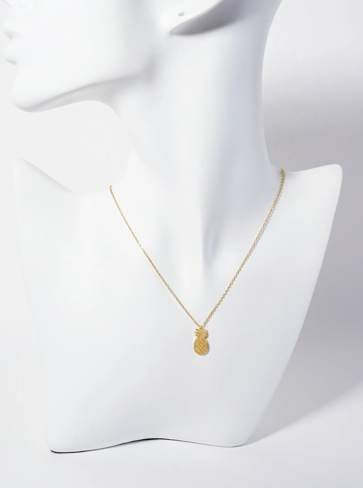 Brushed-Texture Flat Filigree Pineapple Pendant 18K-Gold-Dipped Necklace
