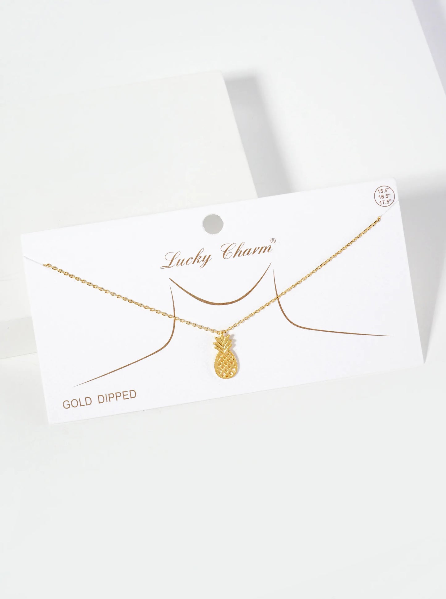 Brushed-Texture Flat Filigree Pineapple Pendant 18K-Gold-Dipped Necklace