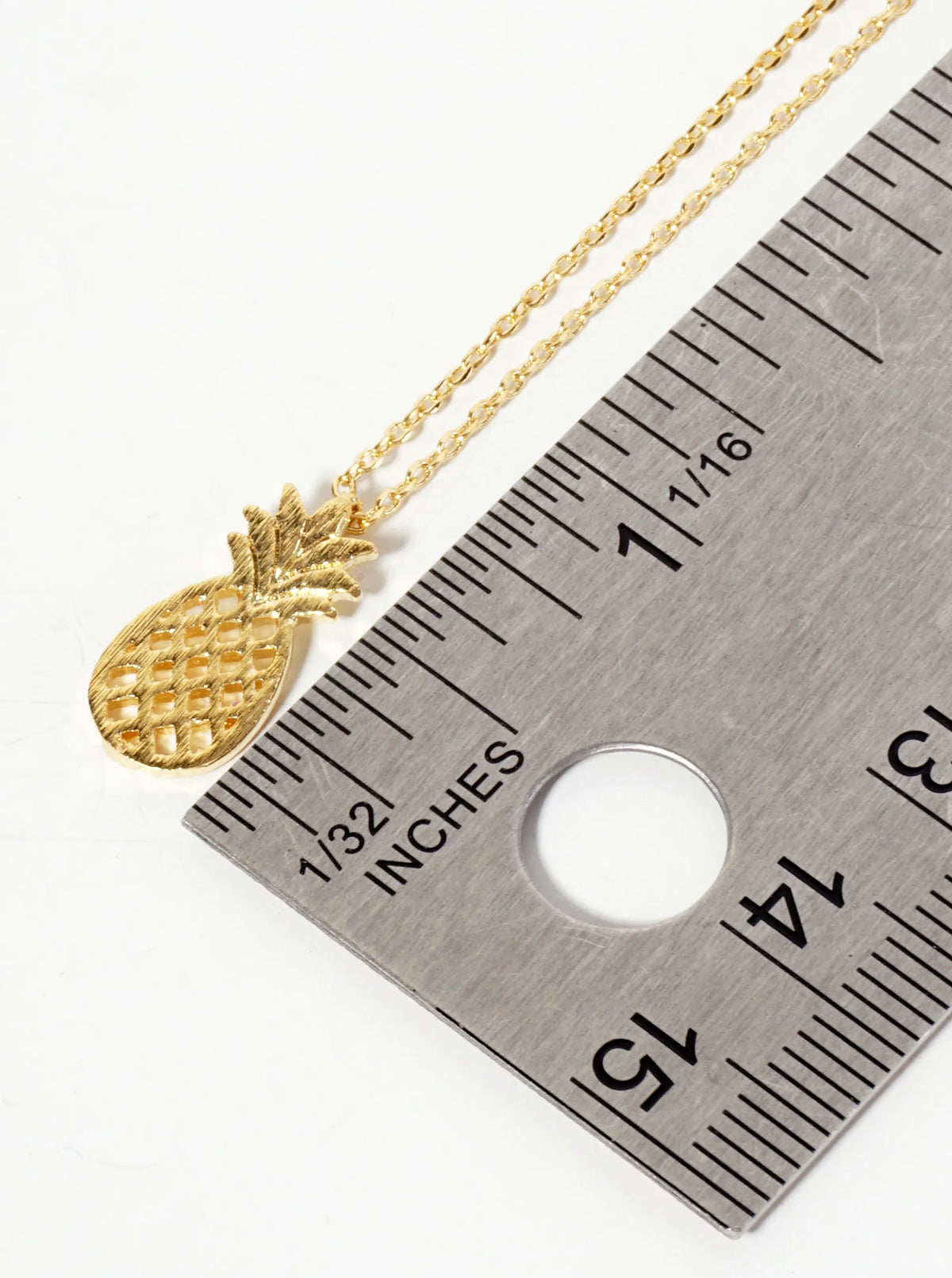 Brushed-Texture Flat Filigree Pineapple Pendant 18K-Gold-Dipped Necklace