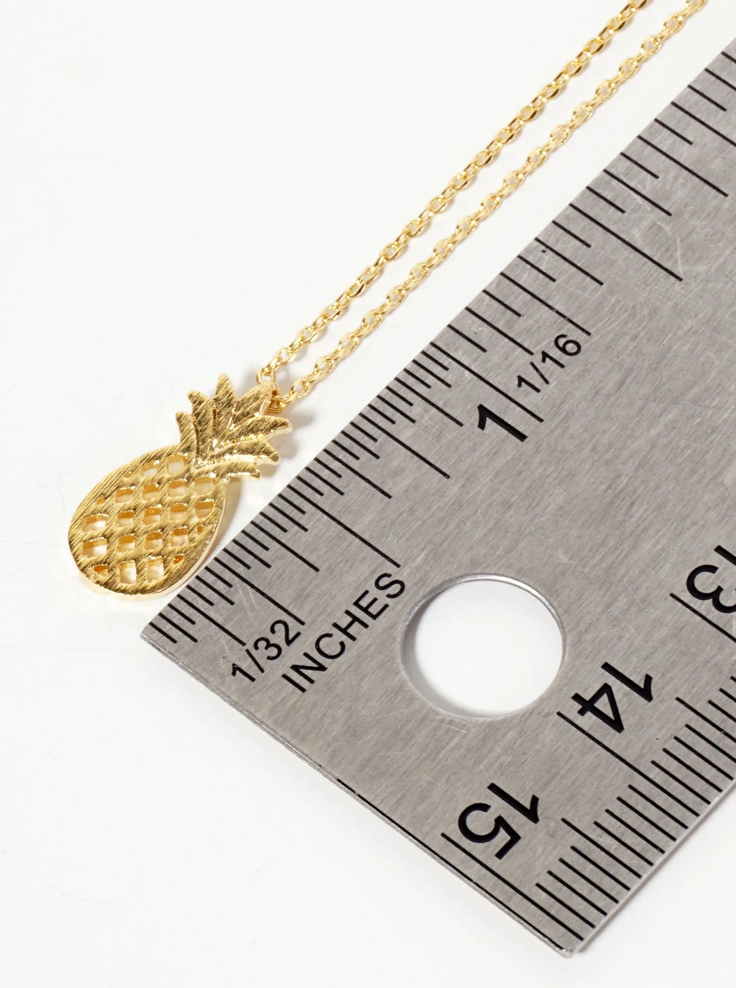 Brushed-Texture Flat Filigree Pineapple Pendant 18K-Gold-Dipped Necklace