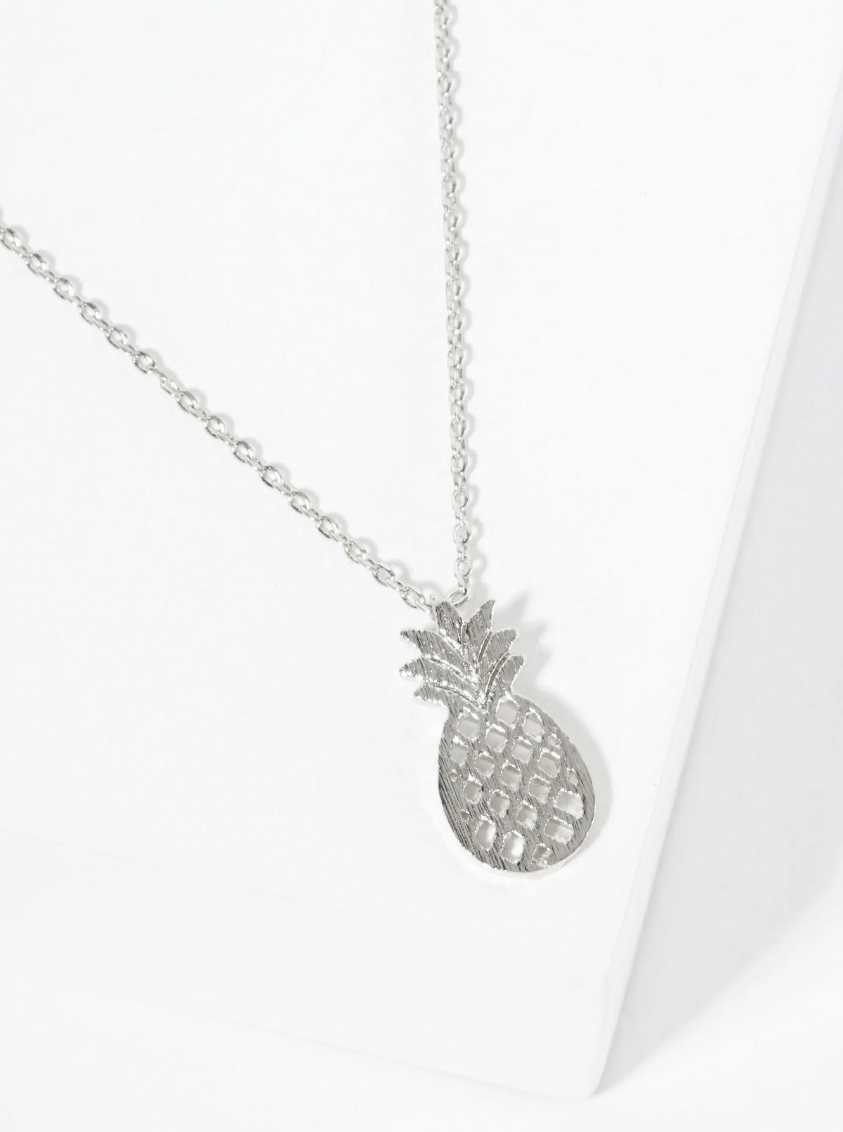 Brushed-Texture Flat Filigree Pineapple Pendant 18K-Gold-Dipped Necklace