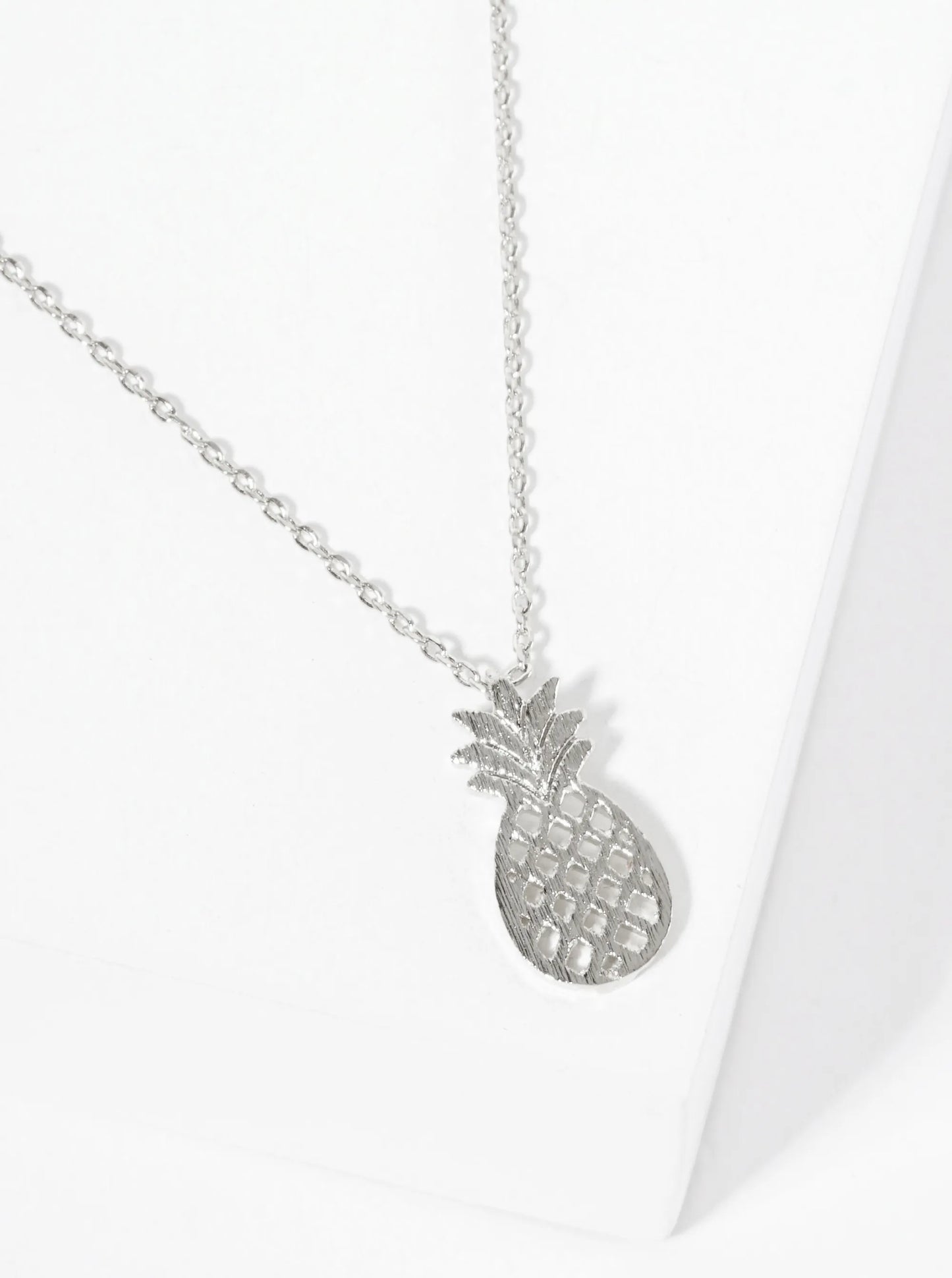 Brushed-Texture Flat Filigree Pineapple Pendant 18K-Gold-Dipped Necklace