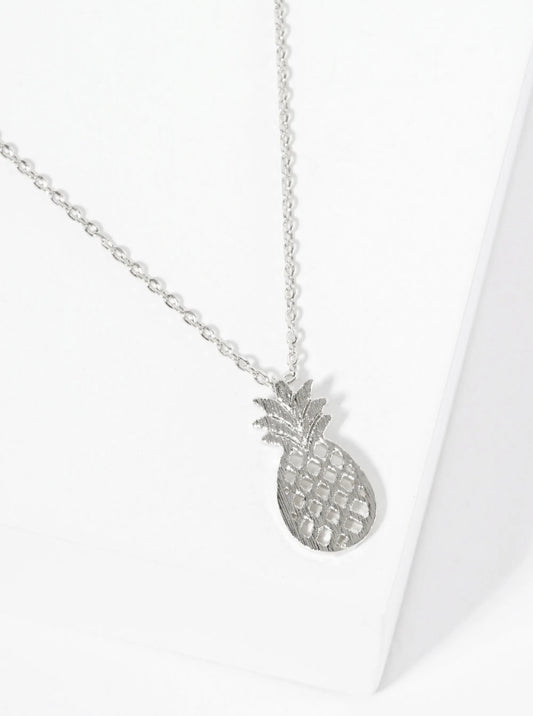 Brushed-Texture Flat Filigree Pineapple Pendant 18K-Gold-Dipped Necklace