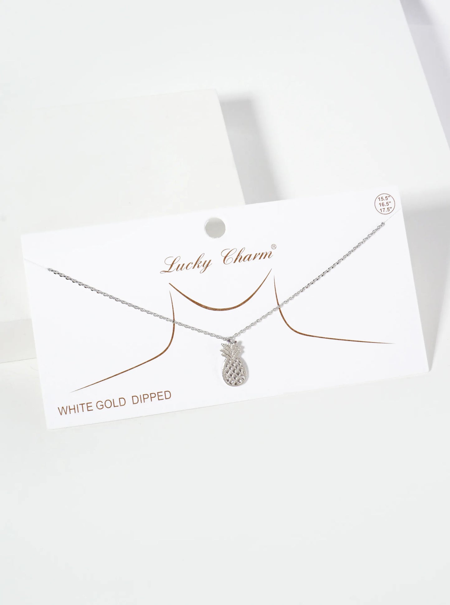 Brushed-Texture Flat Filigree Pineapple Pendant 18K-Gold-Dipped Necklace
