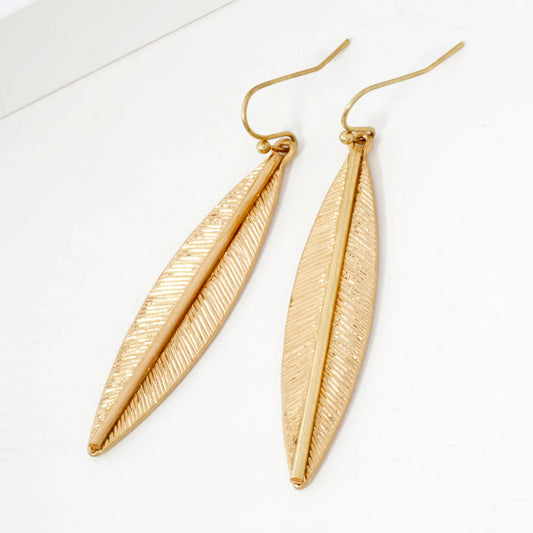 Brushed-Texture Leaf Drop Dangle Earrings