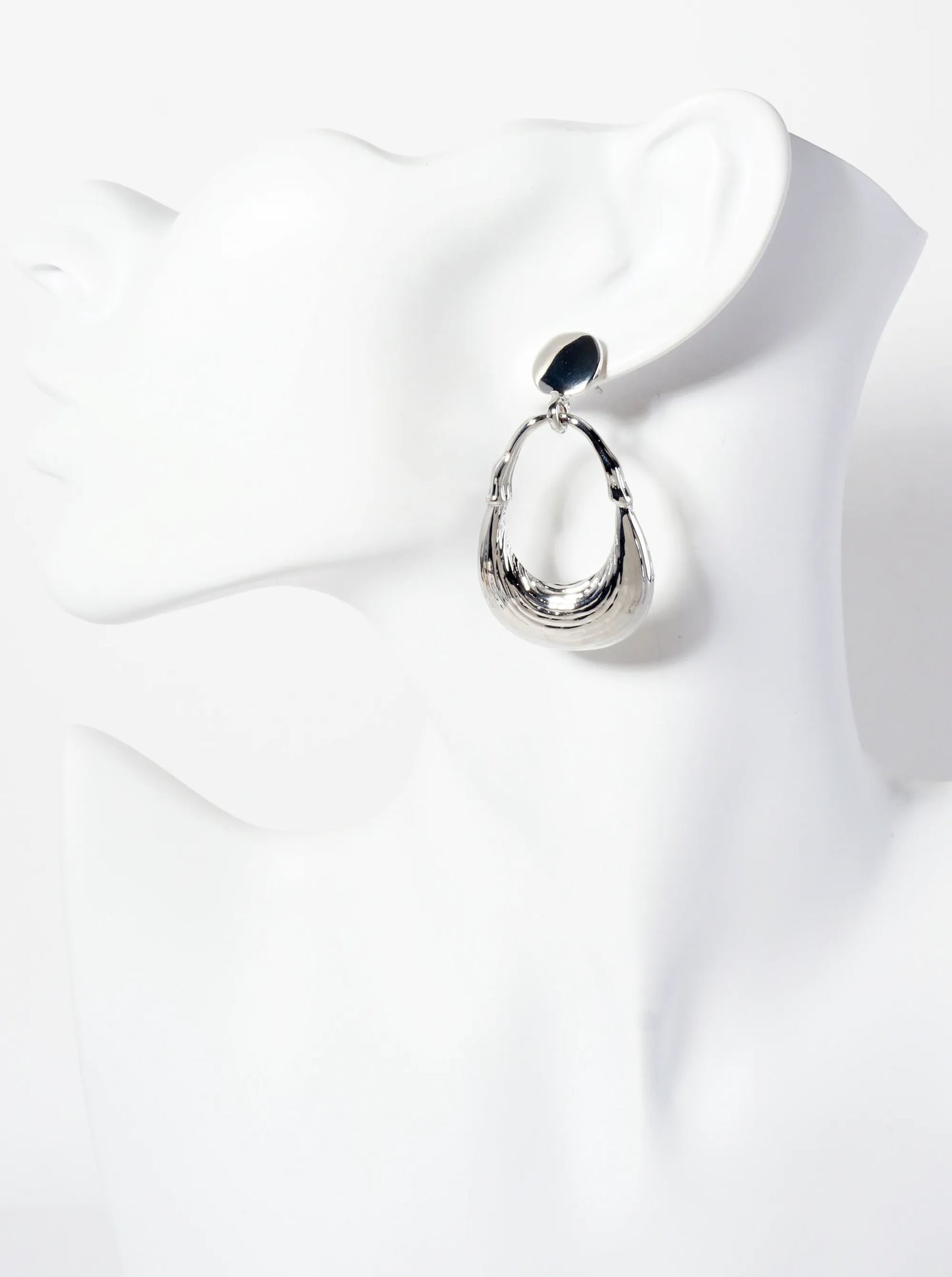 Brushed-Texture Linked Teardrop Dangle Post Earrings