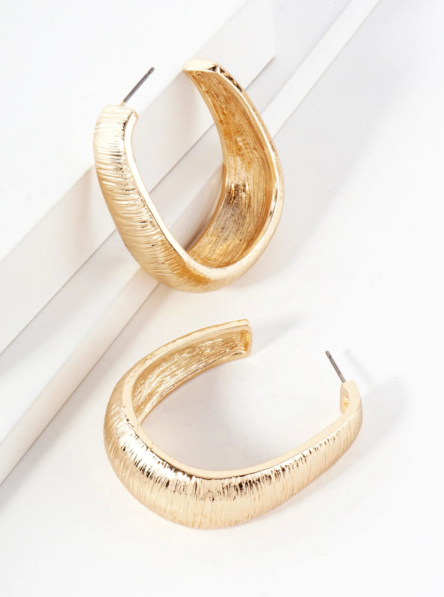 Brushed-Texture Metal Chunky 45mm Open Hoop Earrings With-Titanium-Post