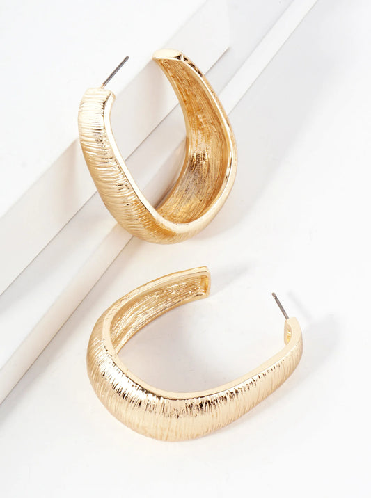 Brushed-Texture Metal Chunky 45mm Open Hoop Earrings With-Titanium-Post