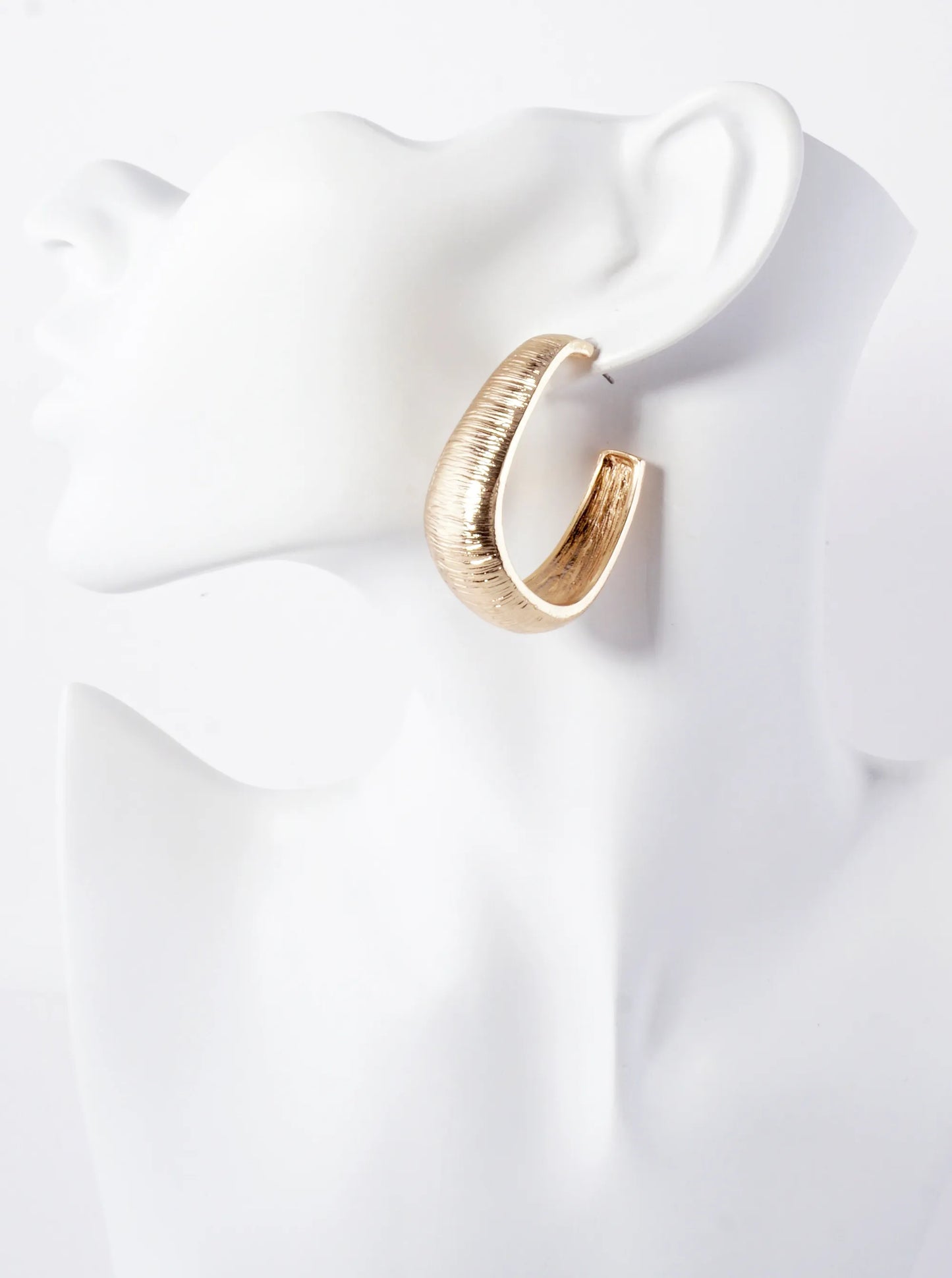 Brushed-Texture Metal Chunky 45mm Open Hoop Earrings With-Titanium-Post