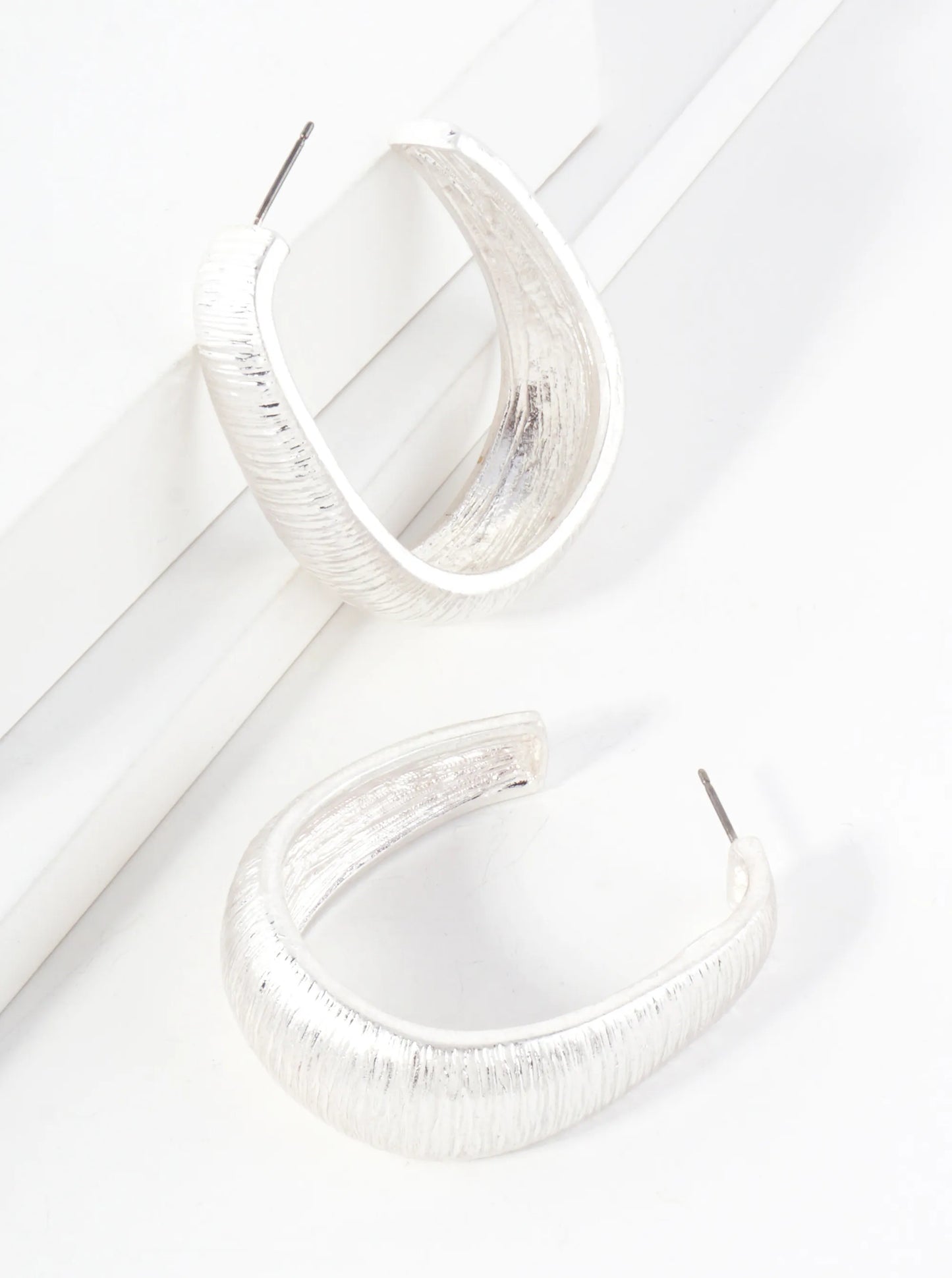 Brushed-Texture Metal Chunky 45mm Open Hoop Earrings With-Titanium-Post