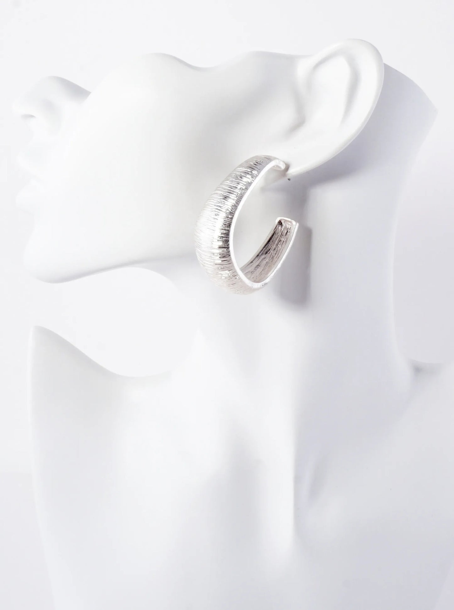 Brushed-Texture Metal Chunky 45mm Open Hoop Earrings With-Titanium-Post