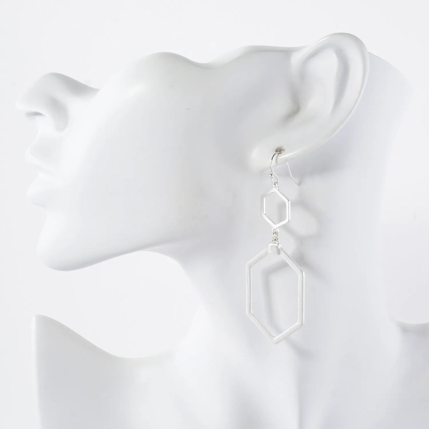 Brushed-Texture Metal Double Hexagon Drop Geometric Earrings