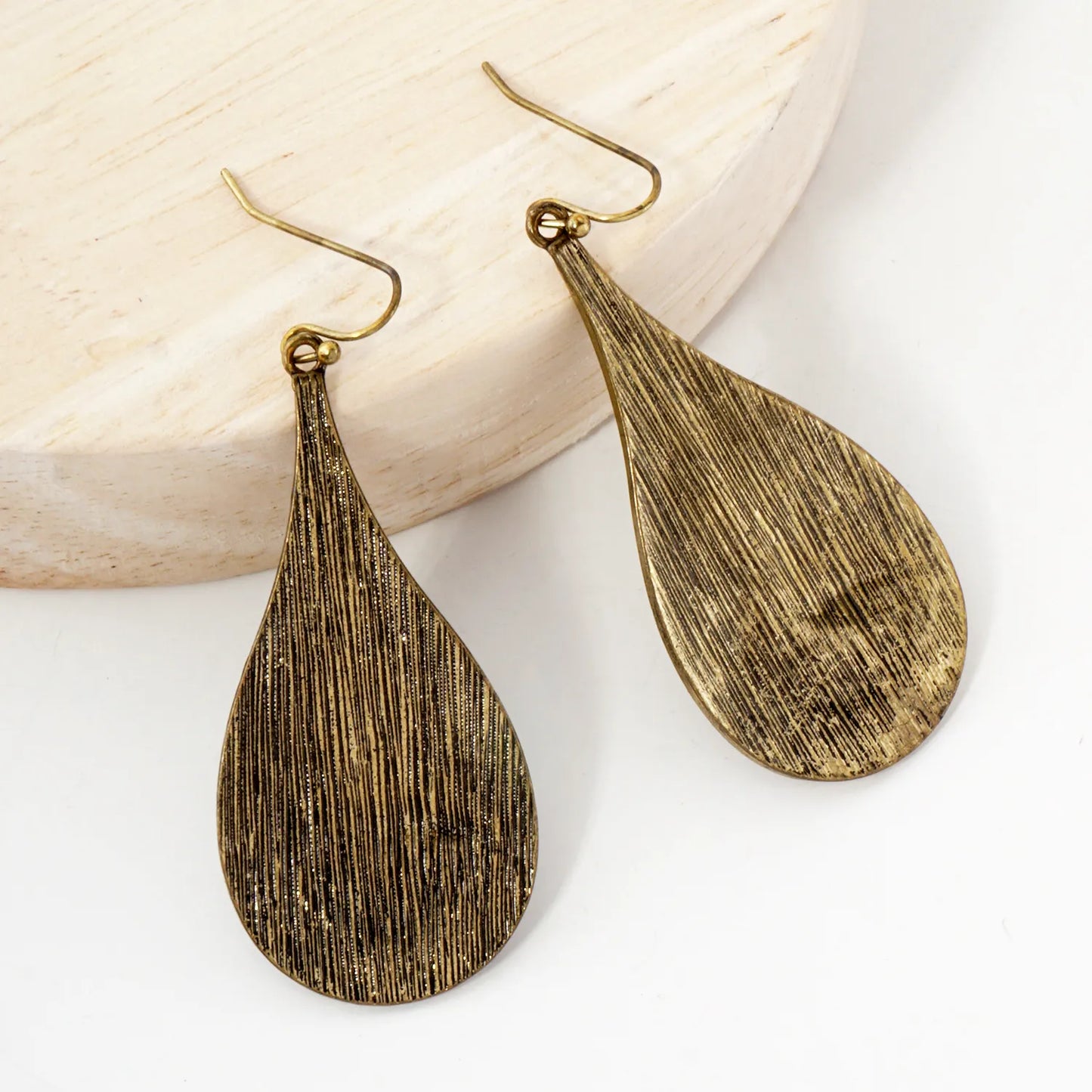 Brushed-Texture Metal Teardrop Dangle Earrings