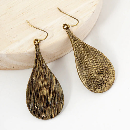 Brushed-Texture Metal Teardrop Dangle Earrings