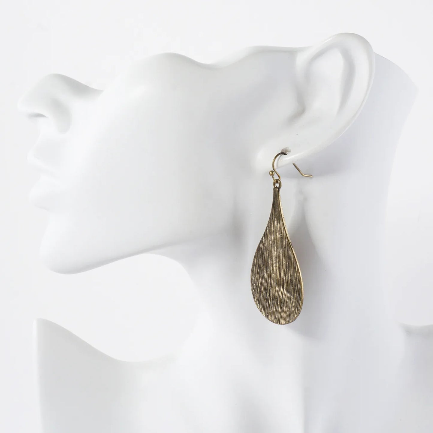 Brushed-Texture Metal Teardrop Dangle Earrings