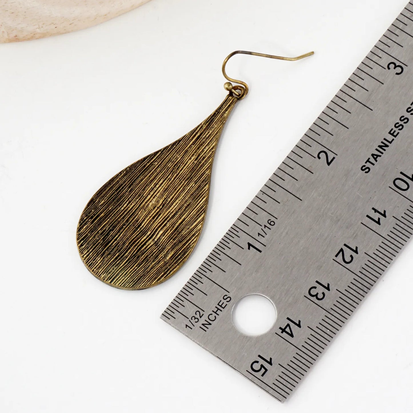 Brushed-Texture Metal Teardrop Dangle Earrings