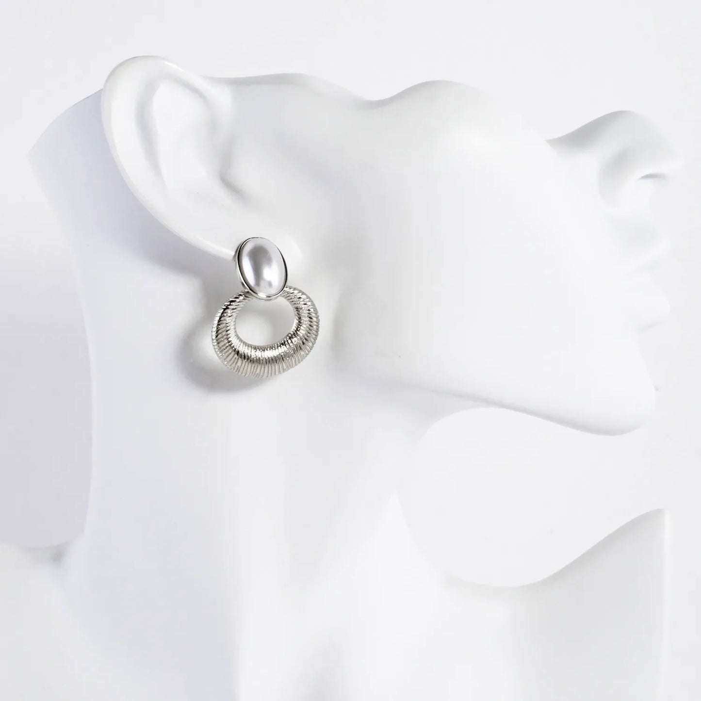 Brushed-Texture Oval Pearl Post 14K-Gold-Dipped Doorknocker Earrings