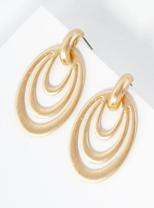 Brushed-Texture Oval Shape Metal Doorknocker Earrings