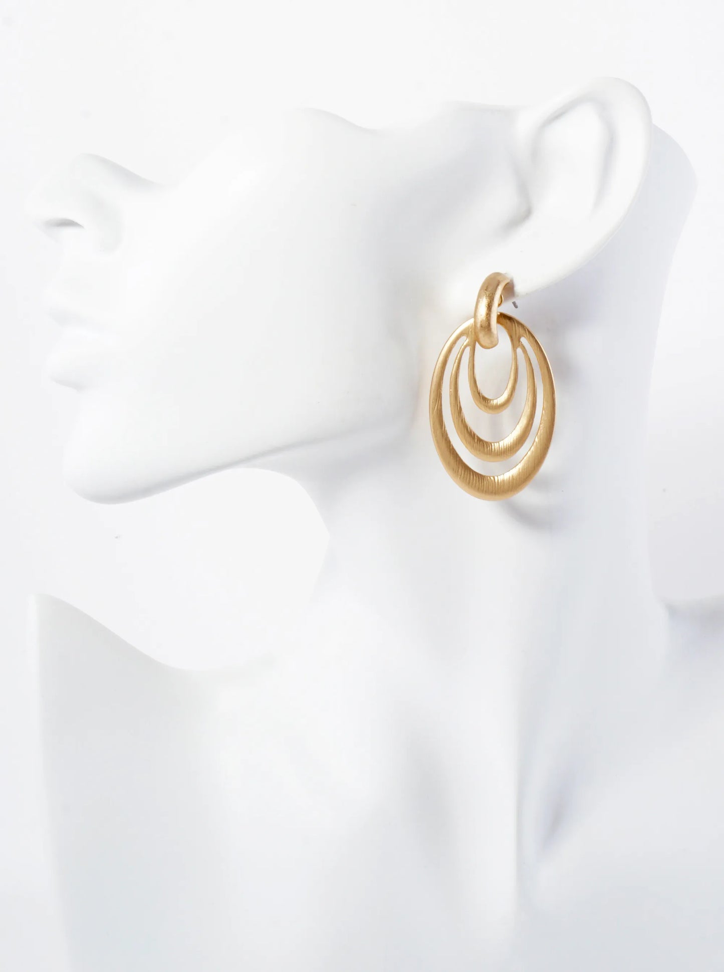 Brushed-Texture Oval Shape Metal Doorknocker Earrings
