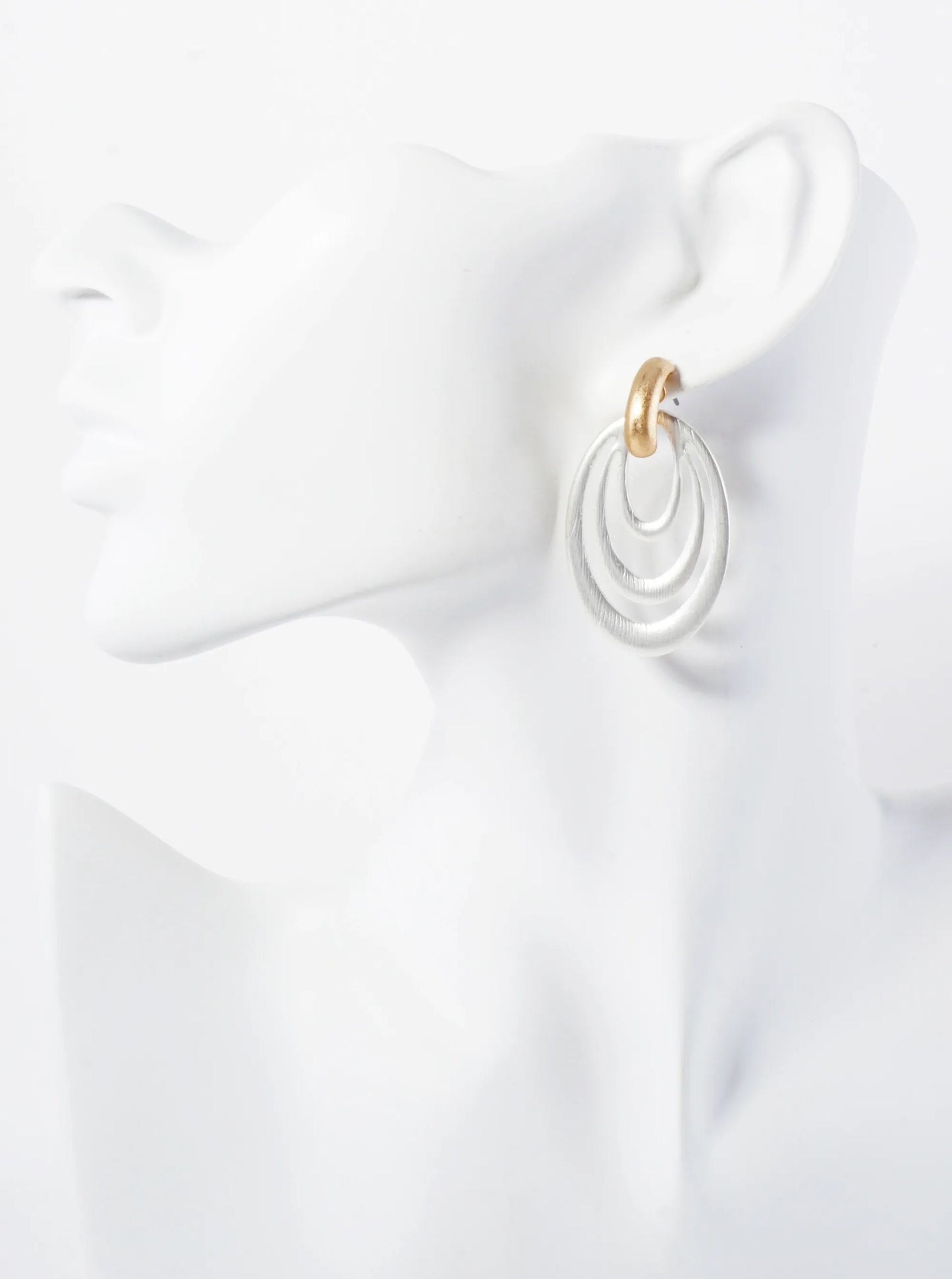 Brushed-Texture Oval Shape Metal Doorknocker Earrings
