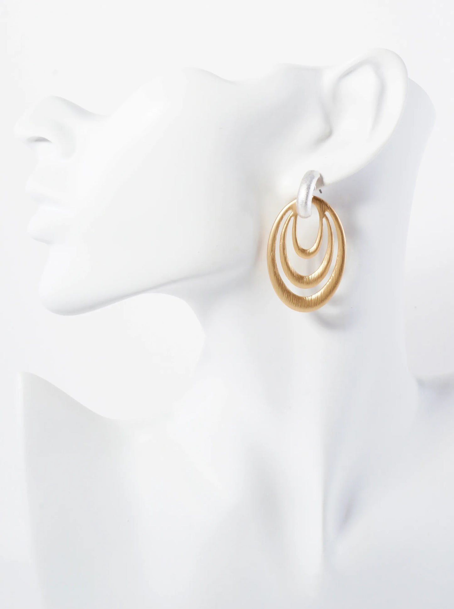 Brushed-Texture Oval Shape Metal Doorknocker Earrings